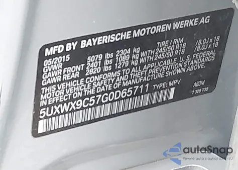 2016 BMW X3 xDrive28I z USA, uszkodzony, nr VIN 5UXWX9C57G0D65711